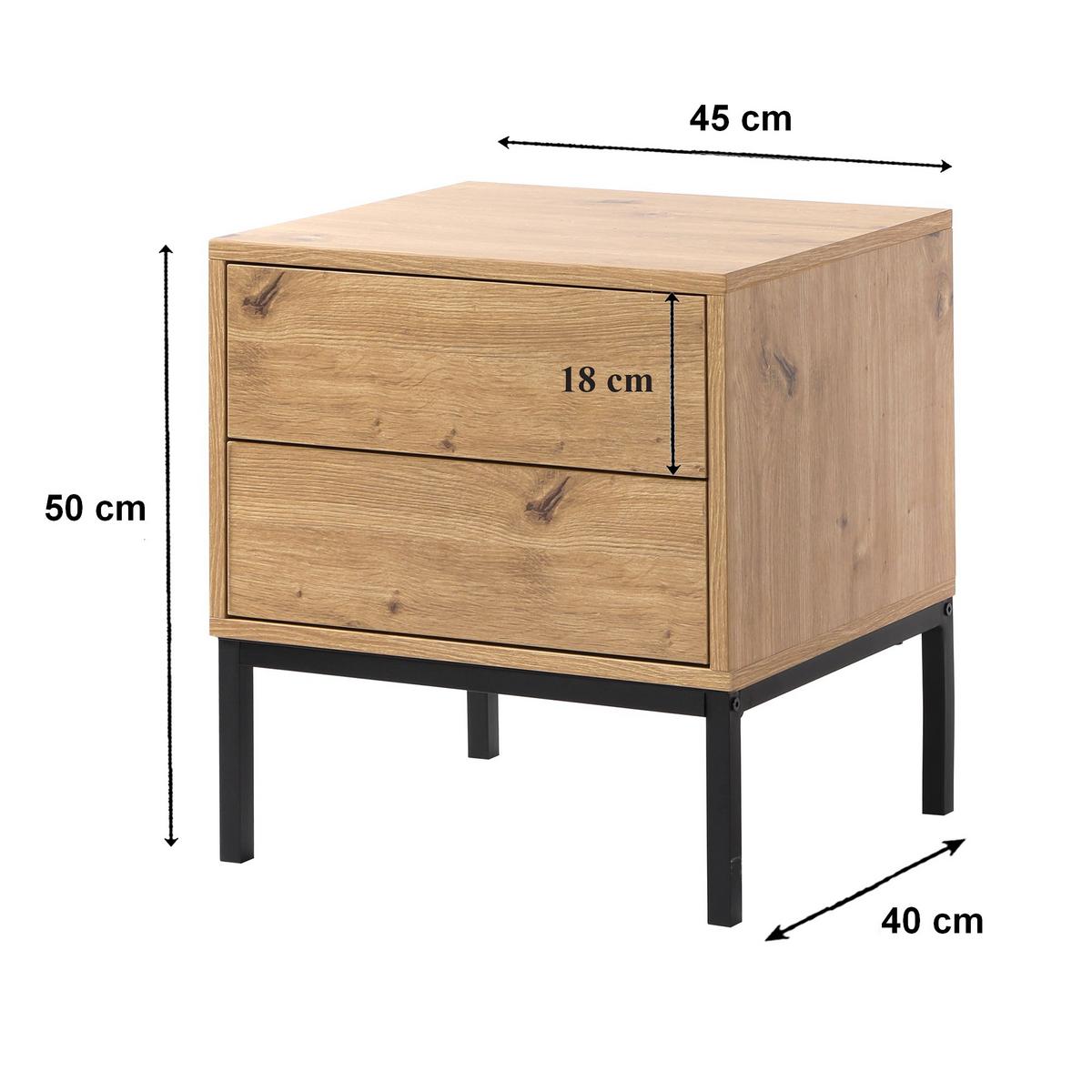 NACHTTISCH mit 2 Schubladen Holzdekor 45/40/50 cm - Eichefarben, Holzwerkstoff (40/50/45cm) - Calicosy