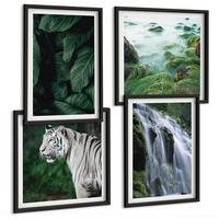 BILDER SET 4er Set - 50x50 cm & 40x60 cm Schwarzer Rahmen - Blätter des Weißen Tigerwasserfalls - Schwarz, Kunststoff (50/50cm) - TULUP