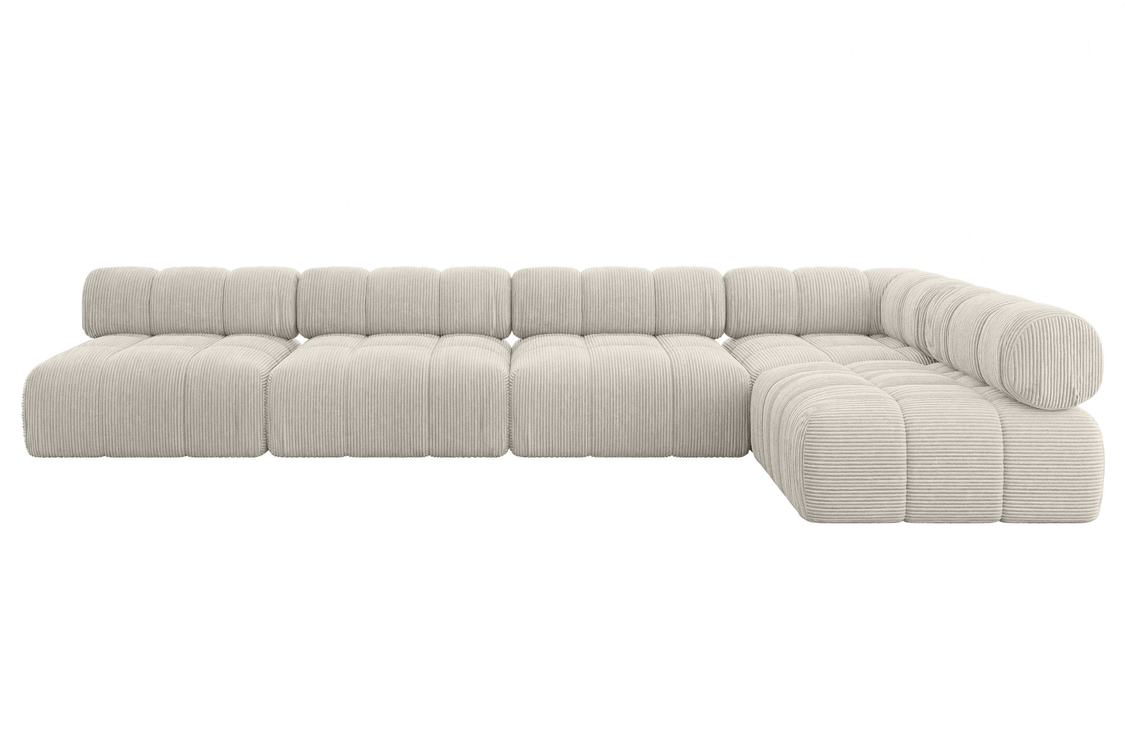 ECKSOFA modulares Sofa Samaro-L3 - 380x190x70 cm Creme Cord - Hellgrau/Creme, Holzwerkstoff/Textil (380/190cm) - ALTDECOR