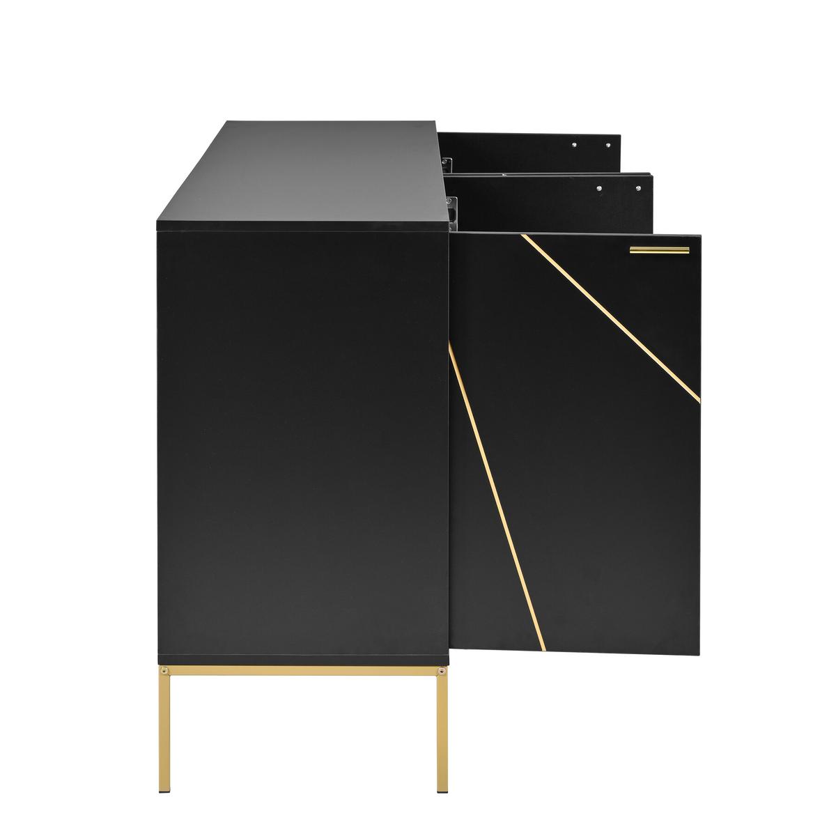SIDEBOARD mit goldenen geometrischen Mustern - Schwarz, Holzwerkstoff/Metall (40/80/150cm) - Urban Meuble