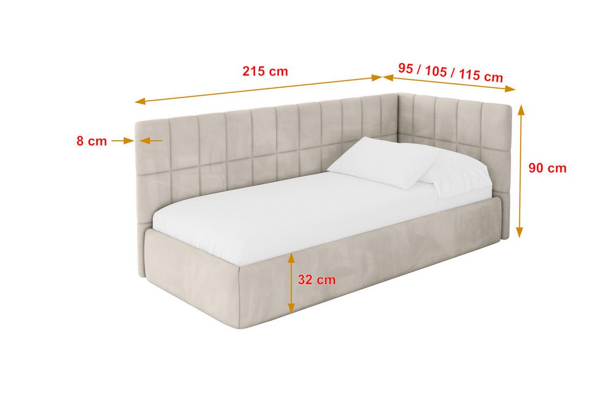 EINZELLBETT Jugendbett mit Bettkasten, Links - TULY 100x200 Beige - Ecru, Holzwerkstoff/Textil (100/200cm) - ALTDECOR