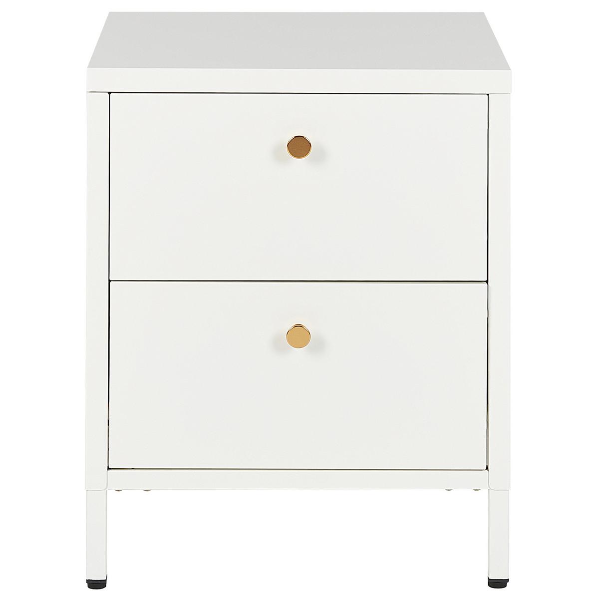 NACHTTISCH weiß 2 Schubladen Kylea - Goldfarben/Weiß, Metall (43/55/40cm) - Beliani