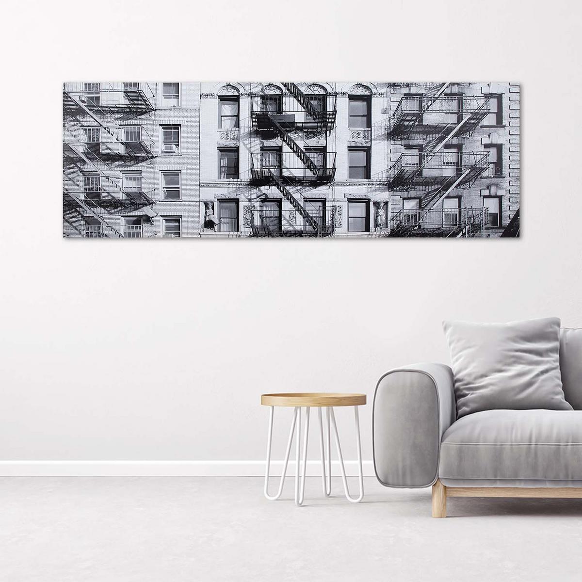 WANDBILD gebäude s/w - Schwarz, Textil (90/30cm) - Feeby