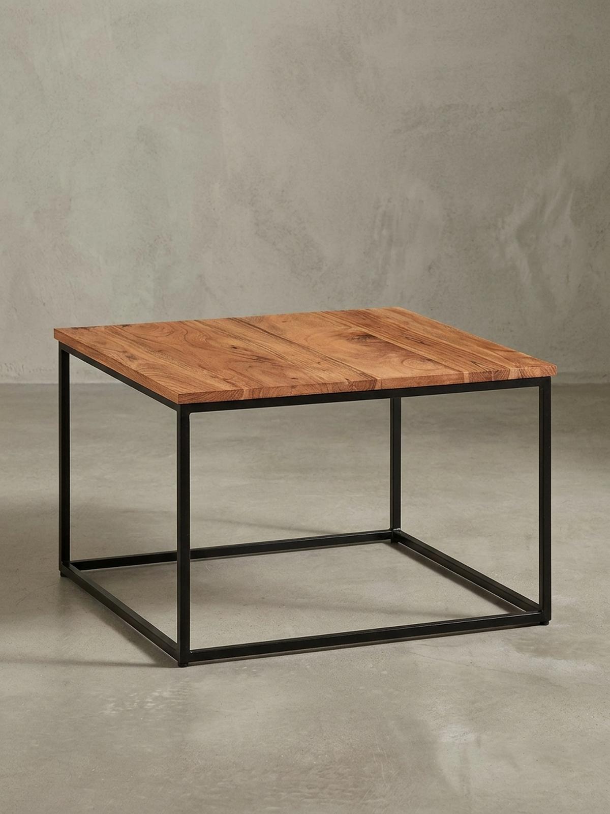 COUCHTISCH Industrial, Akazienholz mit Eisengestell, handgefertigt, robust und stabil - Beige/Schwarz, Holz/Metall (60/60/41cm) - KADIMA DESIGN