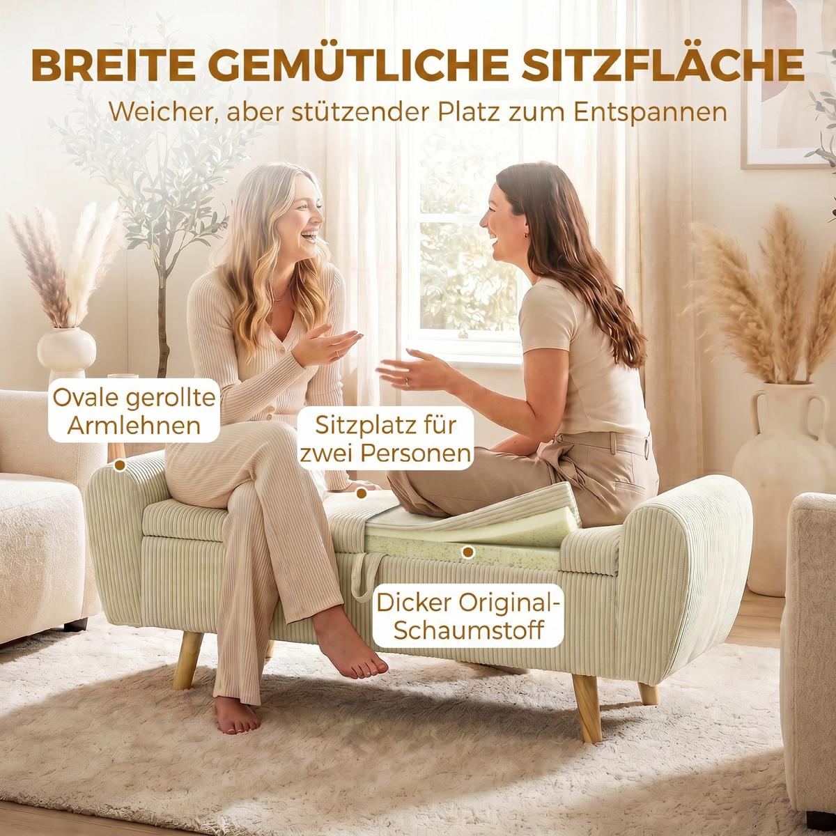 TRUHENBANK Polyester Gummibaumholz Beige - Beige, Holz/Textil (45/51/150cm) - HOMCOM