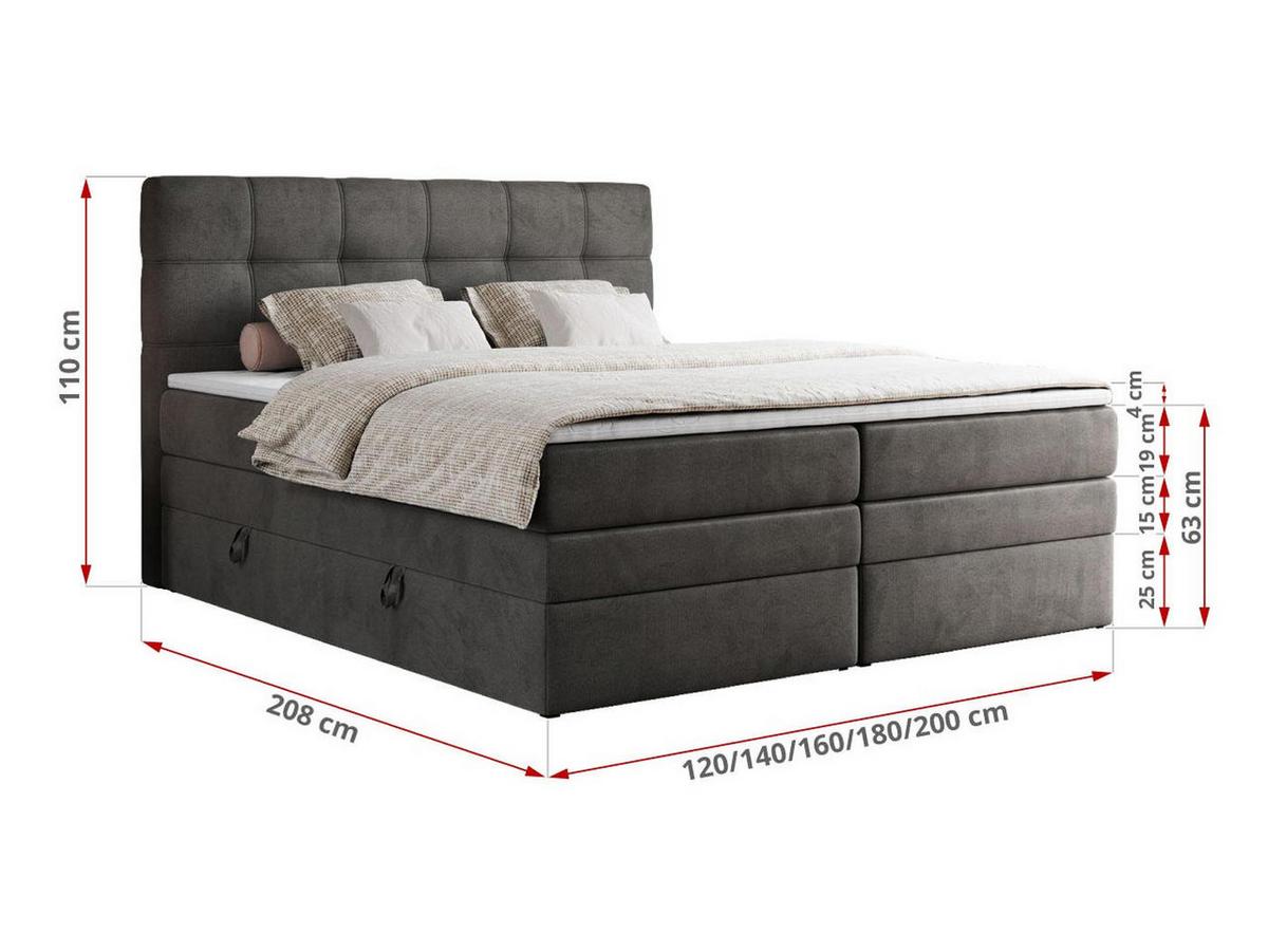 BOXSPRINGBETT ERNI KING 140/200 Dunkelgrau Velvet - H4 - Dunkelgrau, Holz/Textil (140/200cm) - MKS