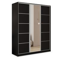 SCHWEBETÜRENSCHRANK PINA 150/205/58 cm 3-türig mit Spiegel und Schubladen Schwarz - Silberfarben/Schwarz, Holzwerkstoff (150/205/58cm) - MASSENO
