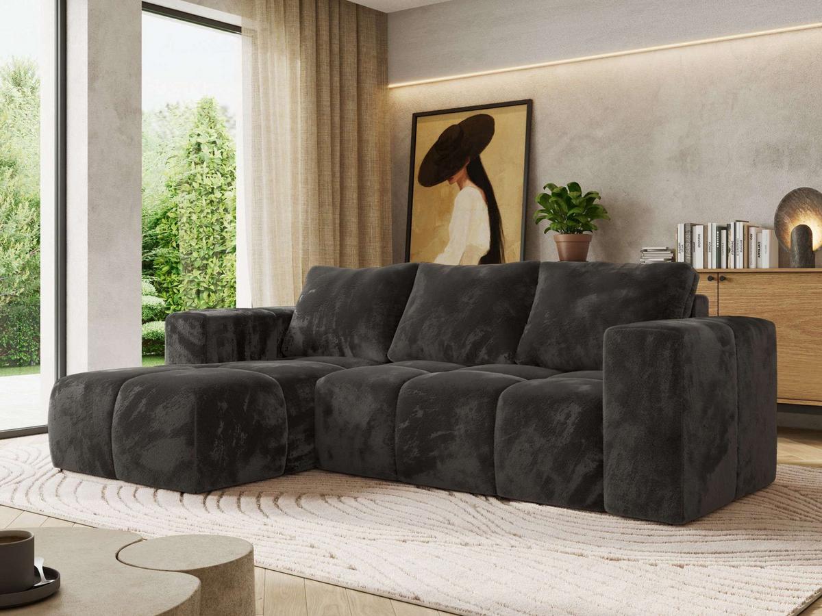 ECKSOFA MONIVA Dunkelgrau Plüsch - Links - Dunkelgrau/Schwarz, Kunststoff/Textil (164/266cm) - MKS