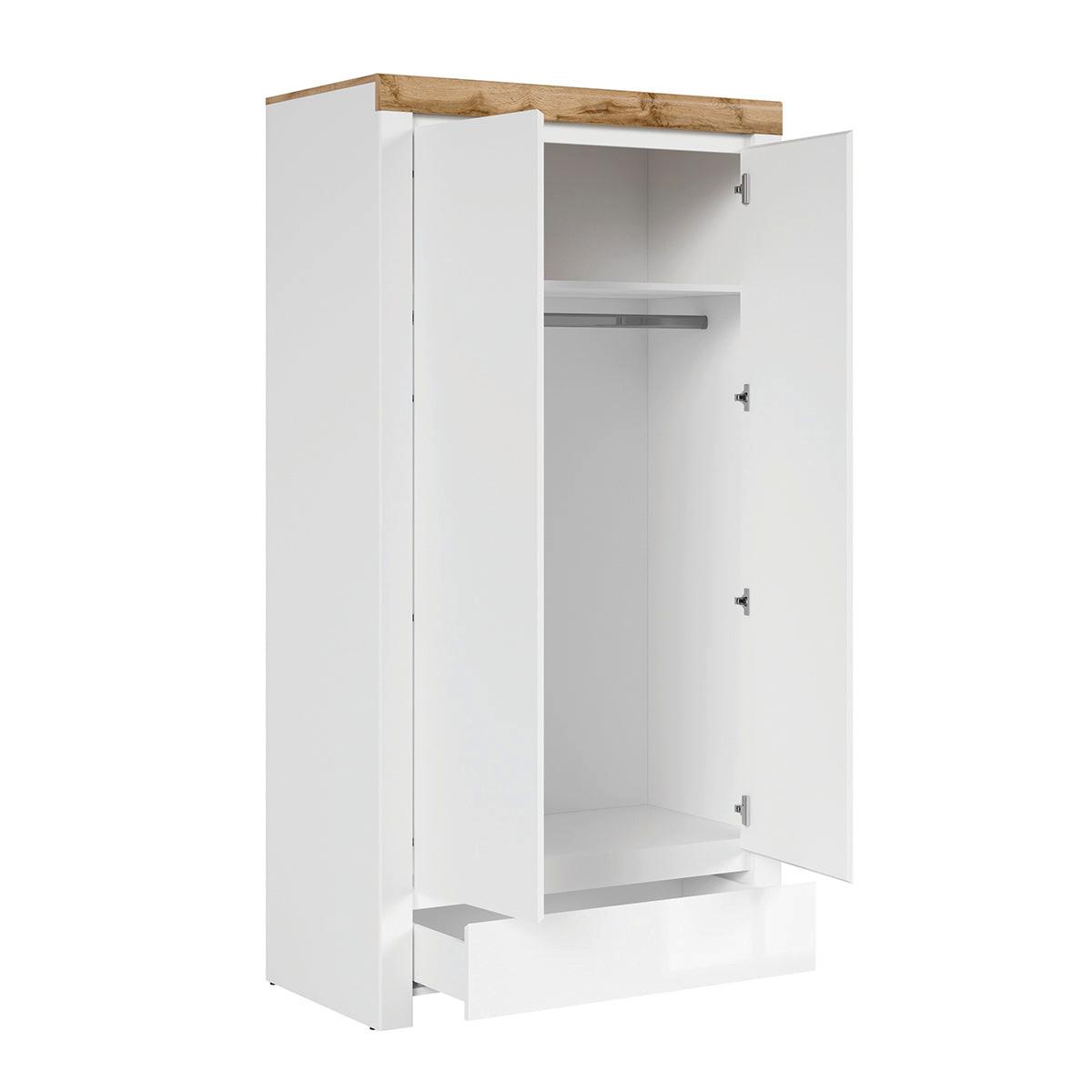 SCHRANK 2 Türen Hella Weiß und Holz - Weiß, Holzwerkstoff (106/203/56cm) - Petits-meubles