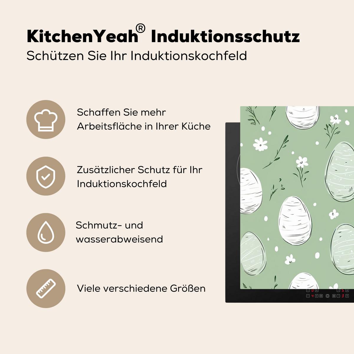 HERDABDECKPLATTE Grün - Eier - Muster Abdeckung Ceranfeld 58.3x51.3 cm - Waldgrün, Kunststoff (58.3/51.3/0.2cm) - MuchoWow