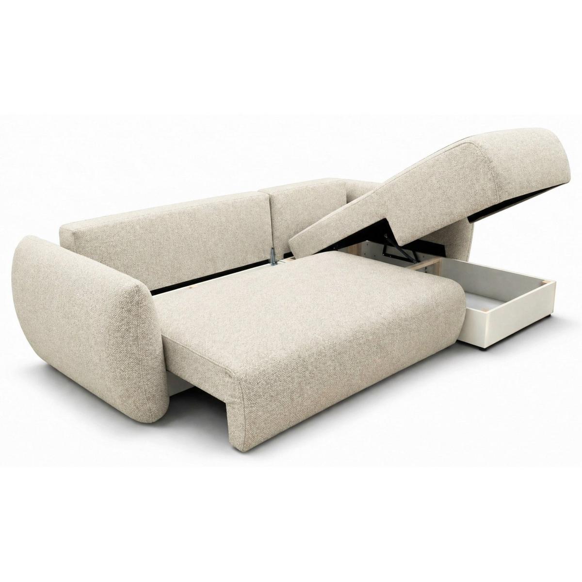 ECKSCHLAFSOFA Zordo HELLBEIGER CHENILLE RECHTS MIT ZWEI BETTKÄSTEN - Ecru/Schwarz, Kunststoff/Textil (170/256cm) - Selsey