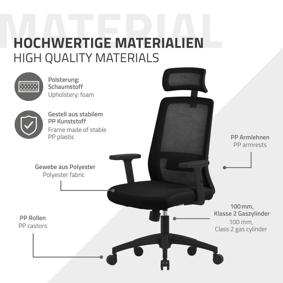 BÜROSTUHL Schwarz - Schwarz, Kunststoff (66/123/68cm) - ML-DESIGN