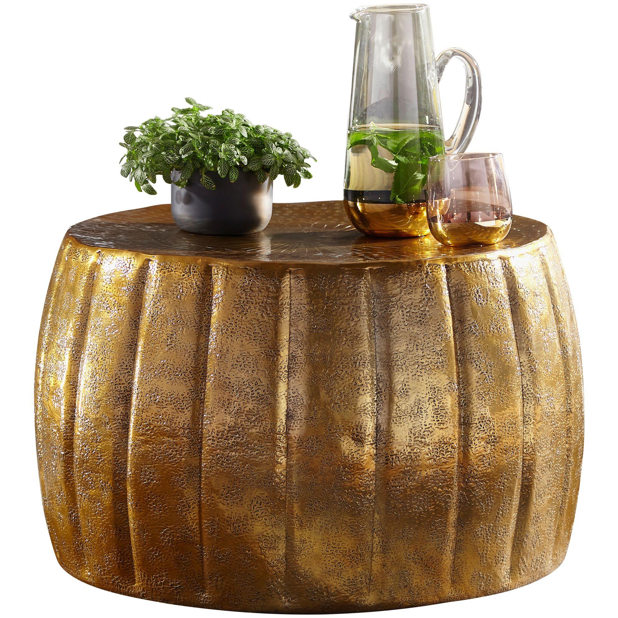 COUCHTISCH Rund Orientalisch in Goldfarbenem Aluminium, 60x36x60 cm - Goldfarben, Metall (60/60/36cm) - KADIMA DESIGN