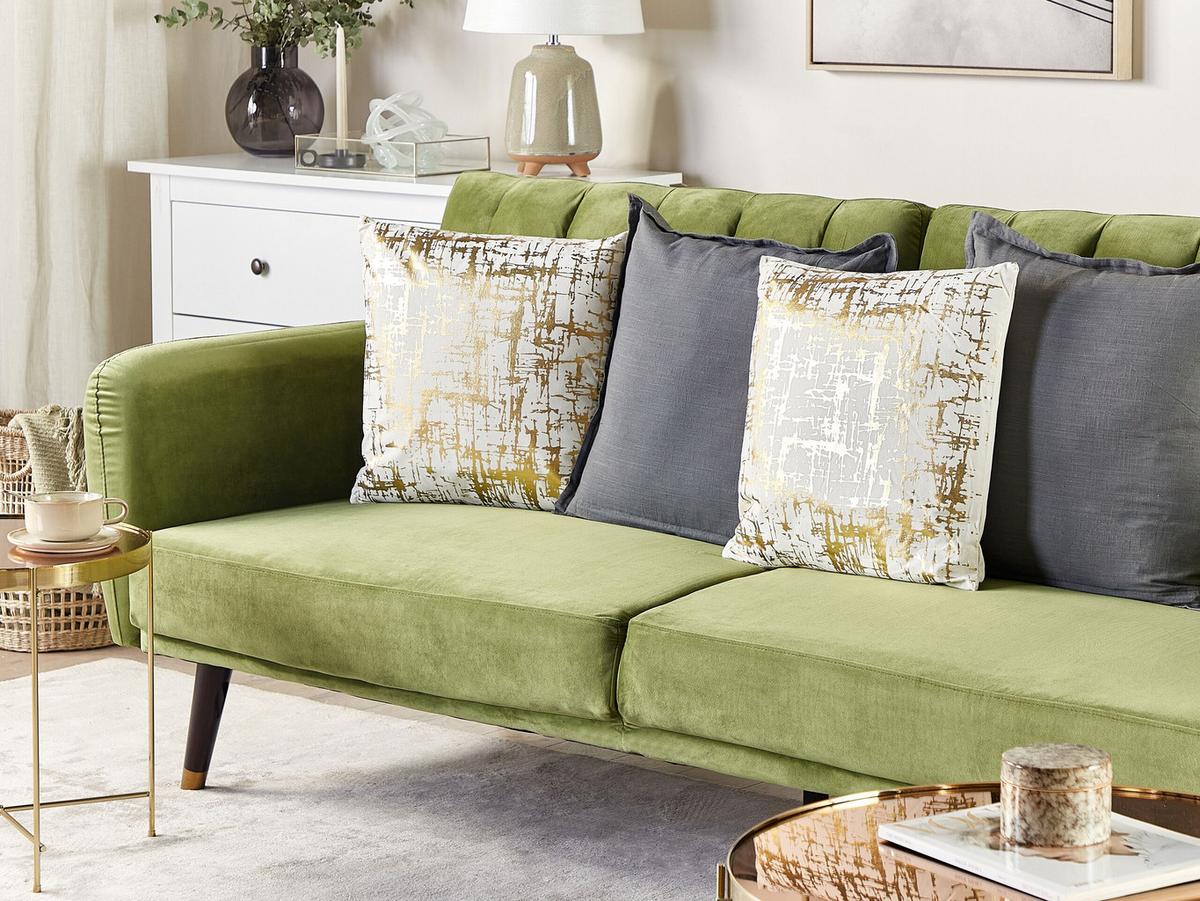 DEKOKISSEN 2er-Set Gold 45/45 cm Gardenia - Goldfarben, Naturmaterialien/Textil (45/45cm) - Beliani