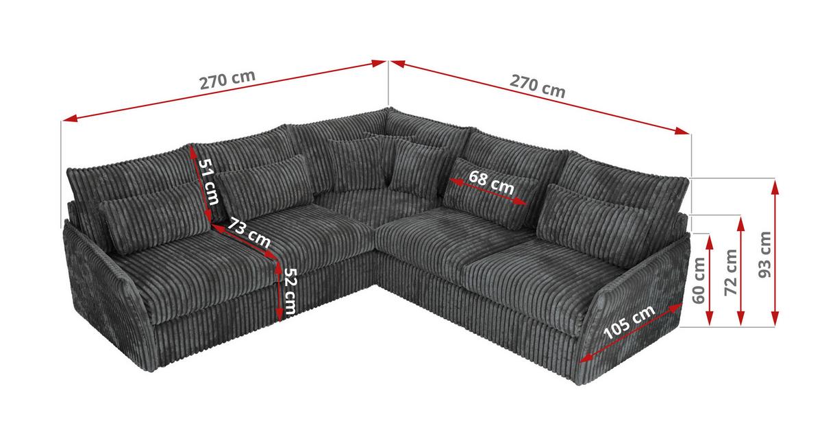 ECKSOFA VERSO L Dunkelgrau Cord - Dunkelgrau/Schwarz, Kunststoff/Textil (270/270cm) - MKS