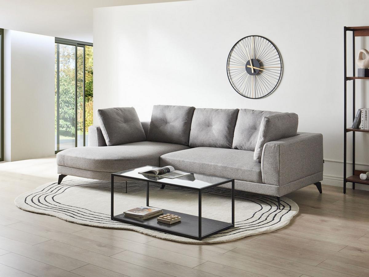 ECKSOFA 3-Sitzer Kunstleinen Grau rechtsseitig Yuri - Grau, Textil (262/151cm) - Beliani
