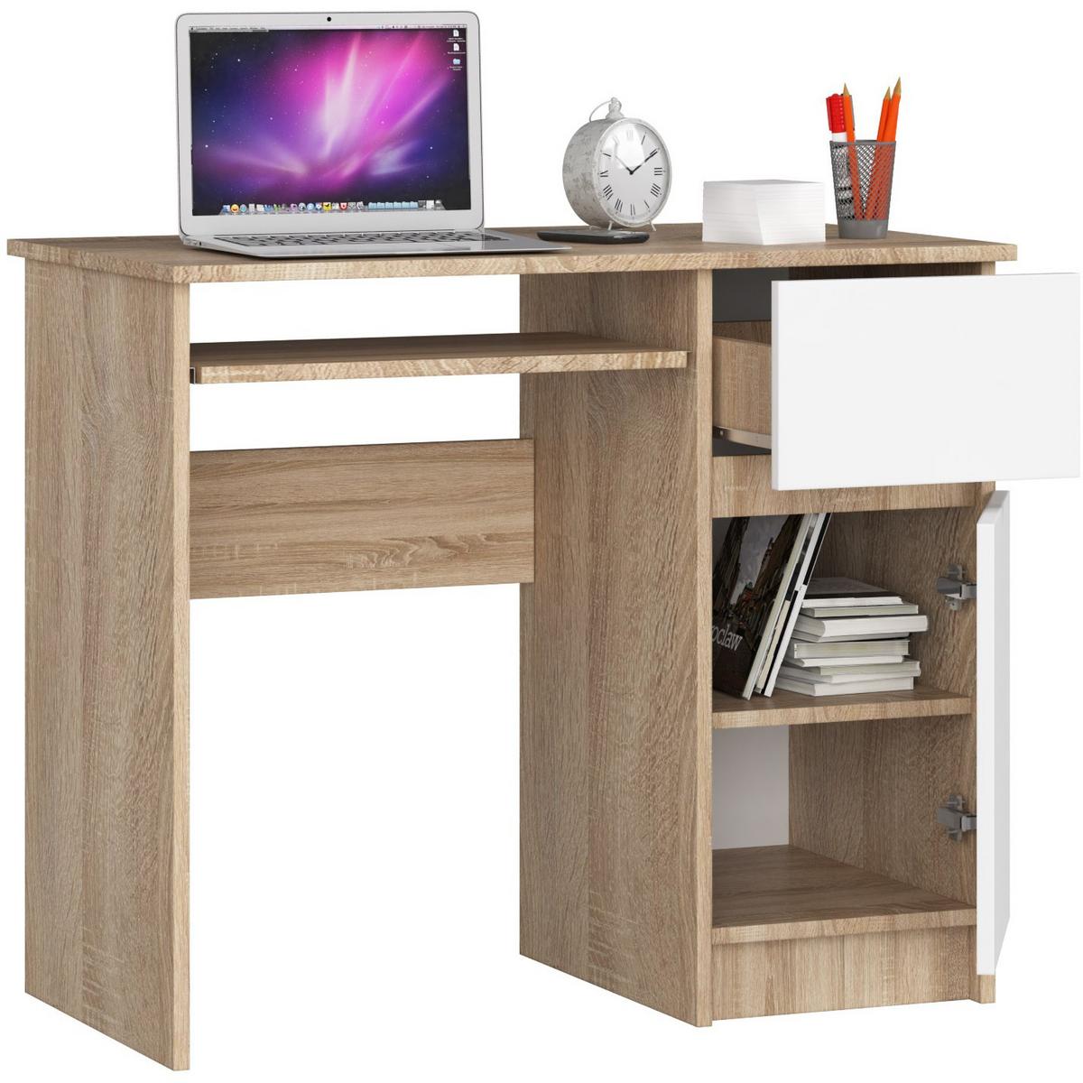 SCHREIBTISCH Eiche Sonoma, Weiß 77/90/50 - Weiß, Holzwerkstoff (120/59/77cm) - RAUMHIRSCH FURNITURE