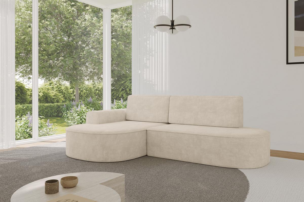 ECKSOFA mit Schlaffunktion und Bettkasten Ottomane Links MARI-L1-S - 283x167x73 cm Beige Velours - Sandfarben/Schwarz, Holzwerkstoff/Kunststoff (283/167cm) - ALTDECOR