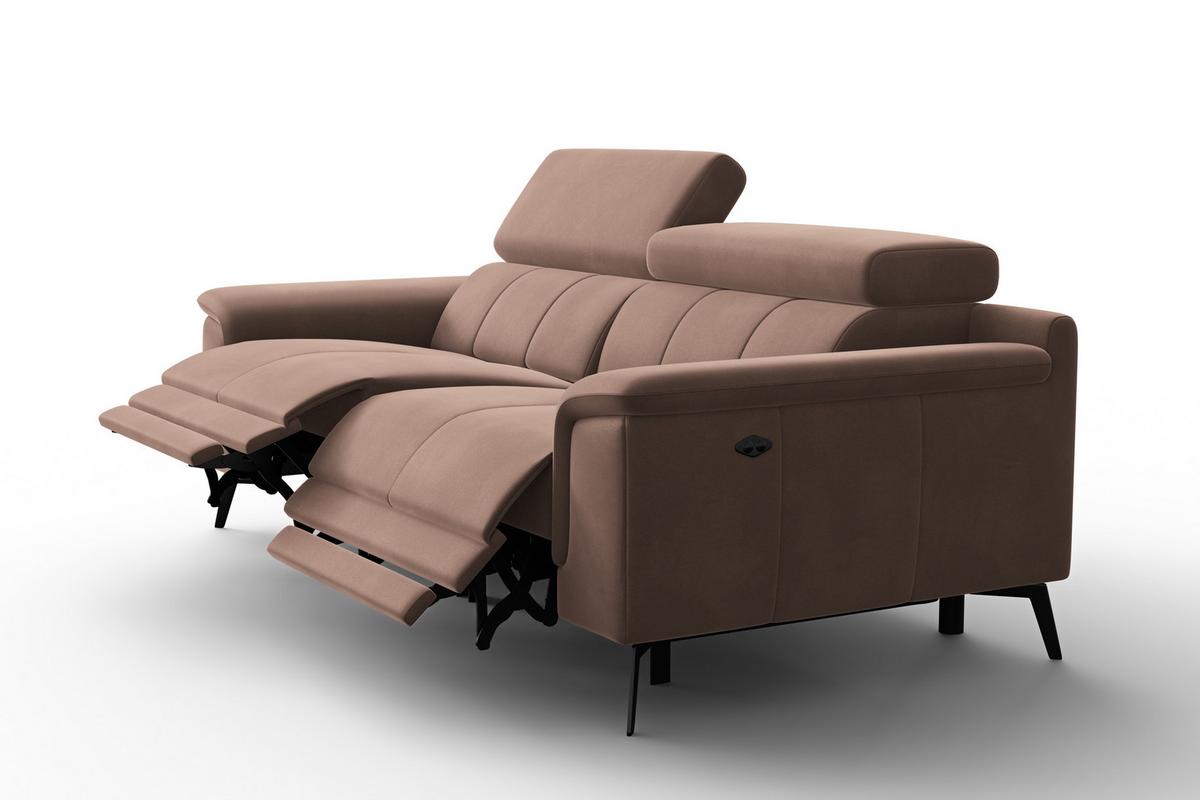 SOFA RELAX FIERO 3-Sitzer, Brauner Veloursstoff - Schwarz/Braun, Holz/Textil (212/82/103cm) - Courtois Laville