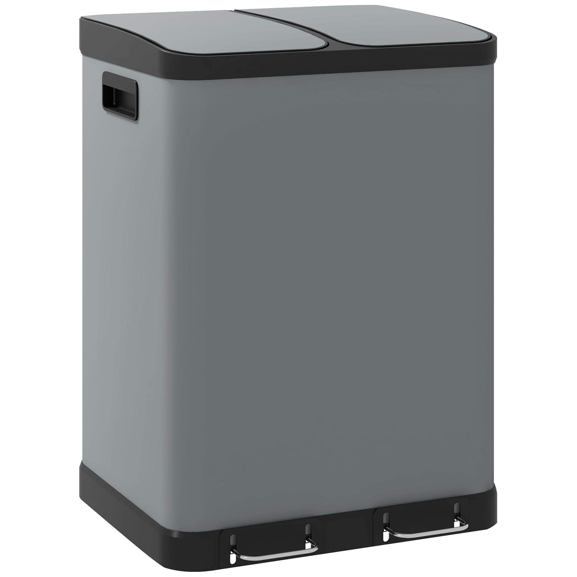 MÜLLEIMER 2 x 30L - Grau, Metall (39.5/67/48.8cm) - HOMCOM