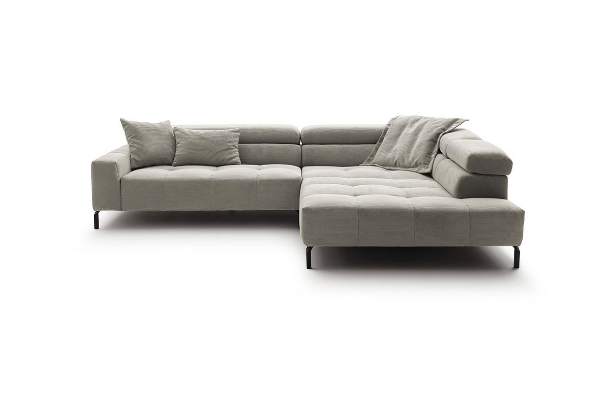 ECKSOFA MIT MOTORISCHEM SITZVORZUG OHIO Silber Cord Relaxfunktion - Silberfarben/Schwarz, Textil/Metall (311/219cm) - KAWOLA