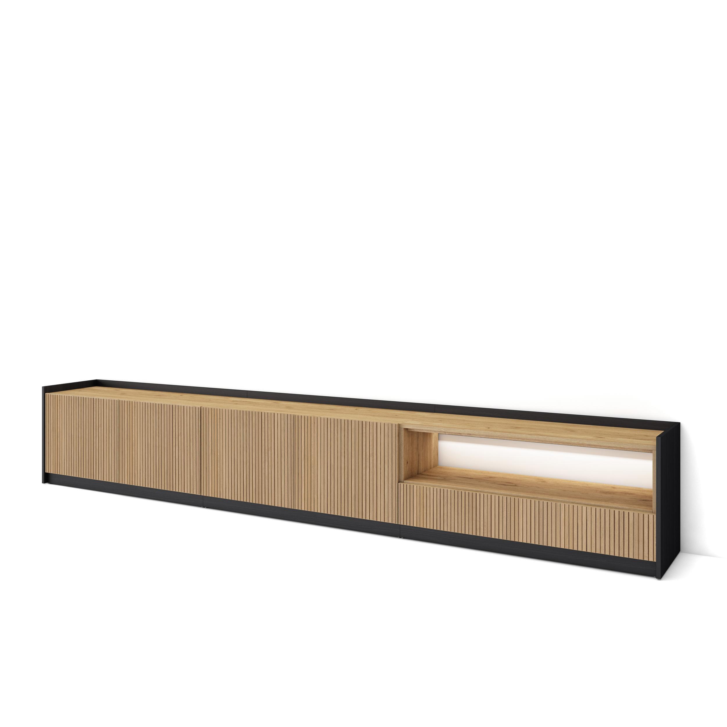 LOWBOARD, Eiche und Schwarz, 310/37/50cm, Led - Eichefarben, Holzwerkstoff (310/50/37cm) - Skraut Home