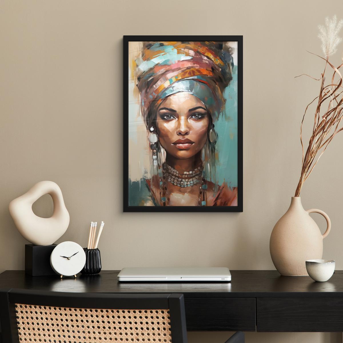 POSTER MIT RAHMEN Frau - Kunst - Schmuck - Porträt Bilder mit Rahmen 40x60 cm - Blaugrau, Papier (40/60cm) - MuchoWow
