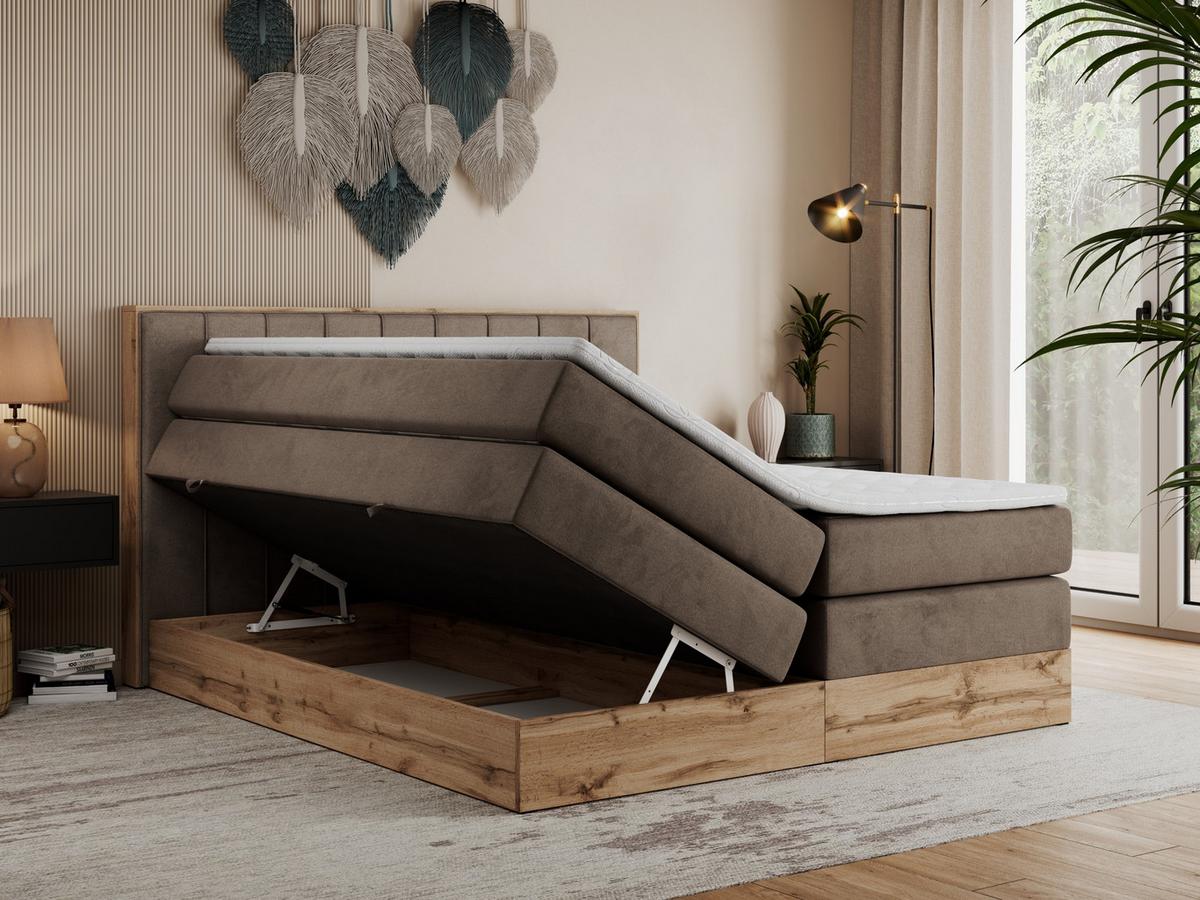 BOXSPRINGBETT BELLISSIMO KING 160/200 Braun Velvet - H4 - Braun, Holz/Textil (160/200cm) - MKS