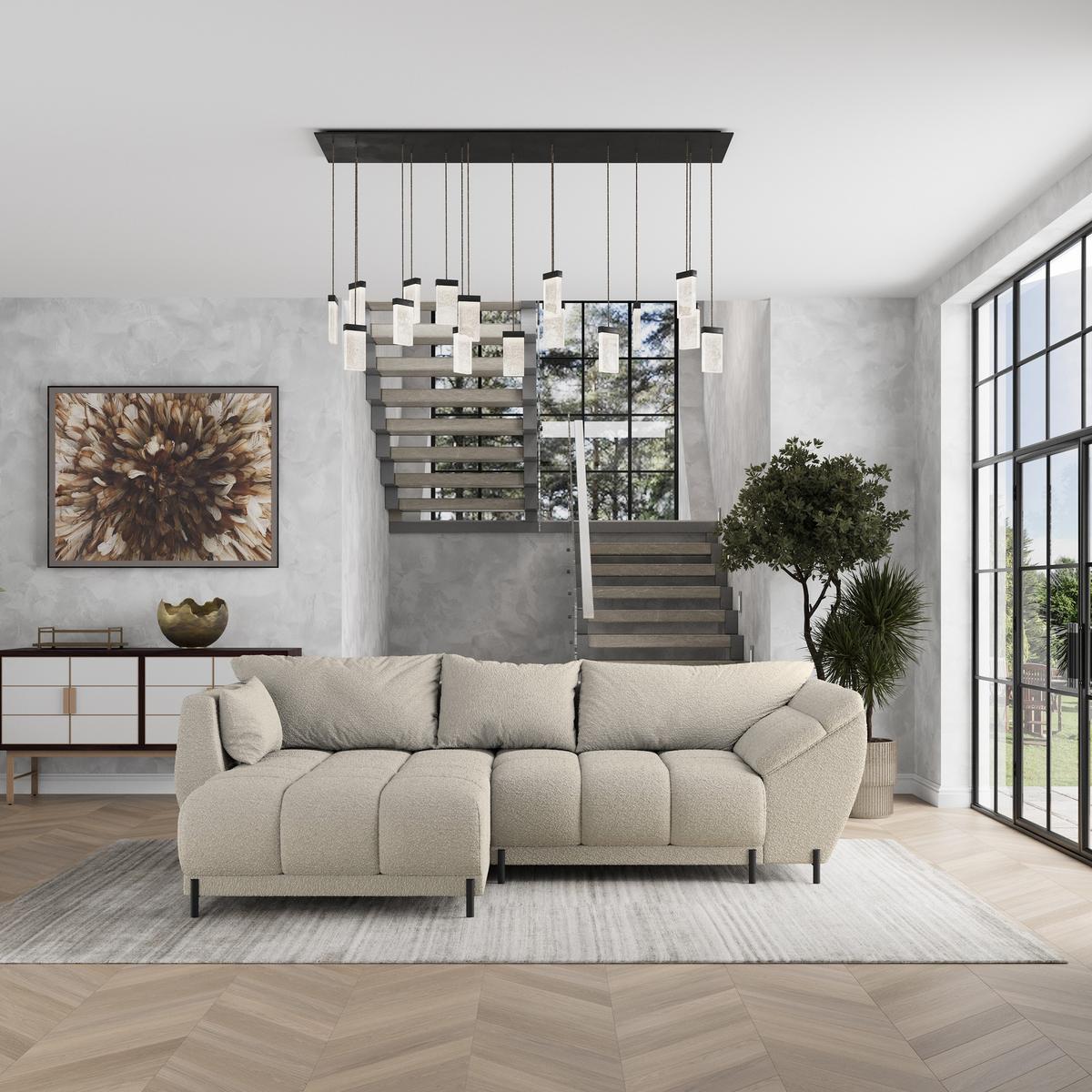 ECKSOFA VESTANO L-S Beige Boucle-Stoff mit Schlaffunktion - Beige, Holz (287/182cm) - MASSENO