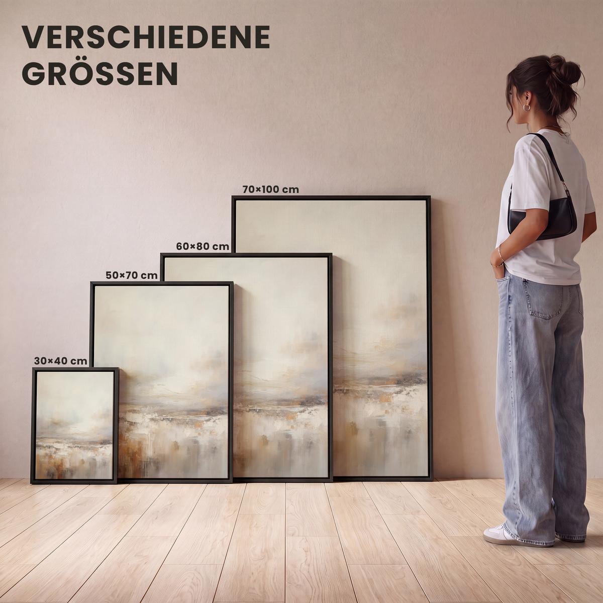 LEINWAND Bilder mit Rahmen - Kunst - Industriell - Grau - Braun - Abstrakt - 60x80 - Sandfarben, Textil (60/80cm) - MuchoWow