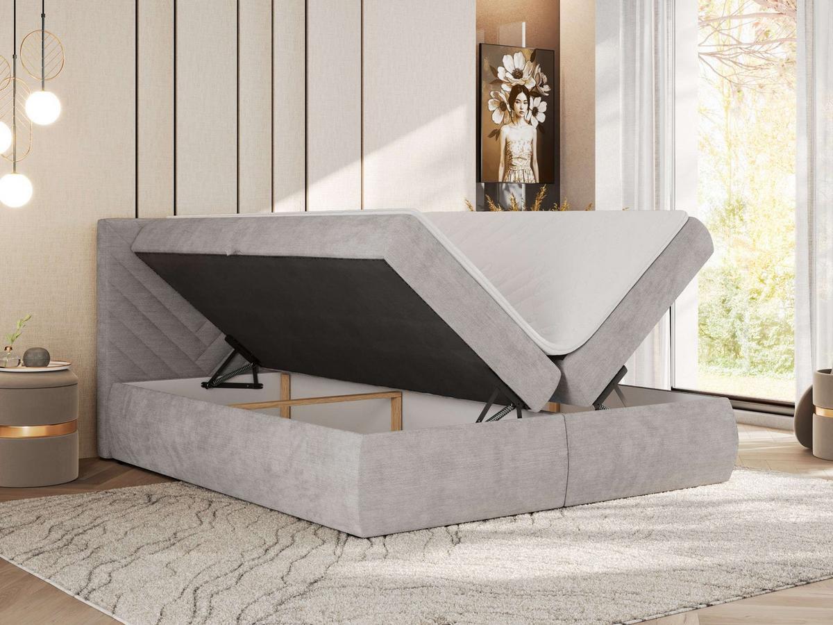 BOXBETT AVERTA 140/200 - Hellgrau Schenille glatt - H4 - Hellgrau, Textil (140/200cm) - MKS