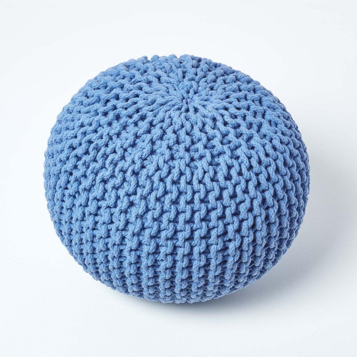 STRICK-POUF blau, 40/40/35 cm - Blau, Textil (40/35/40cm) - Homescapes