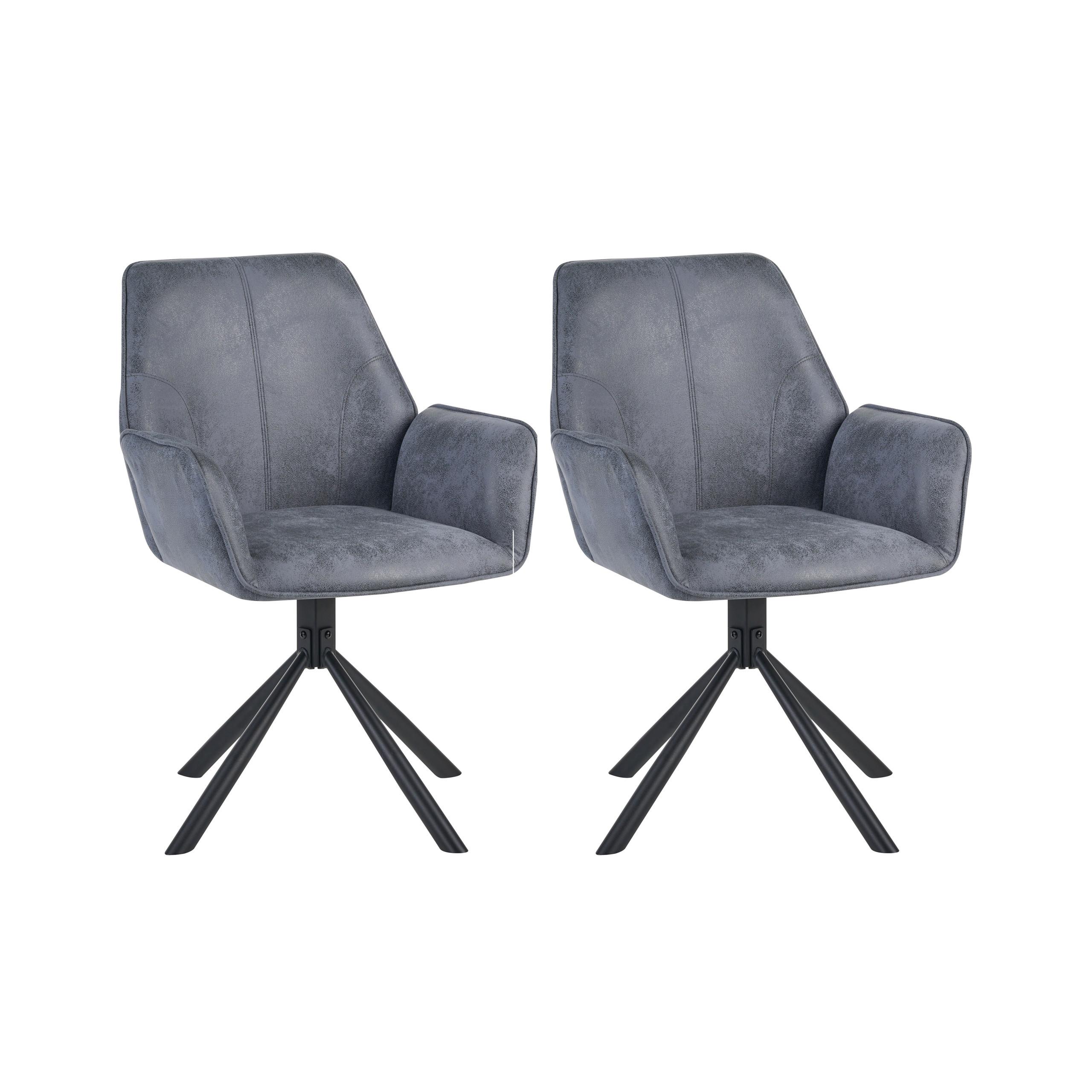 ESSZIMMERSTUHL 2er-Set drehbar Kunstwildleder Grau Warner - Grau, Textil (63/94/58cm) - Beliani