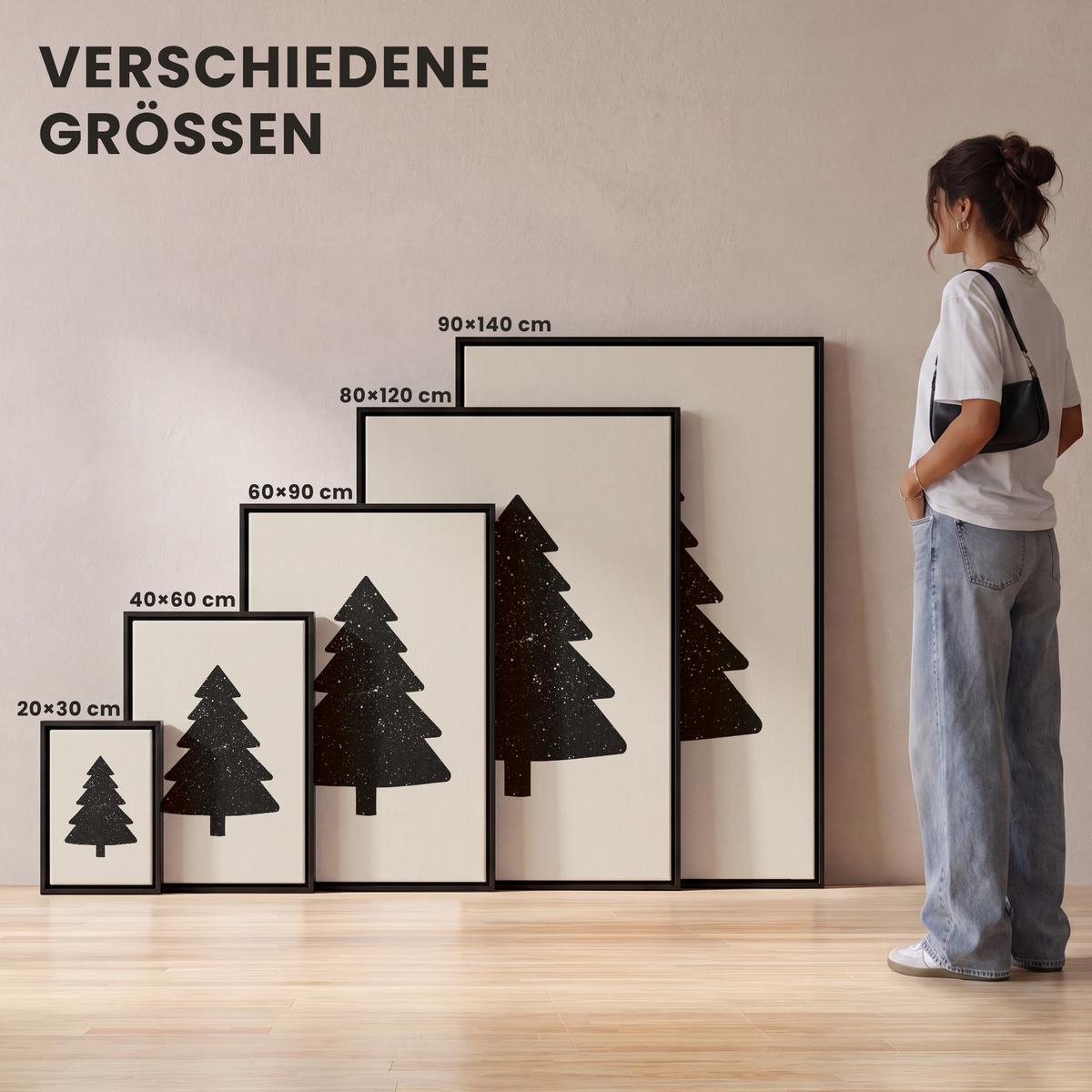 LEINWAND Bilder mit Rahmen - Weihnachtsbaum - Schwarz - Urlaub - Beige - 20x30 - Schwarz, Textil (20/30cm) - MuchoWow