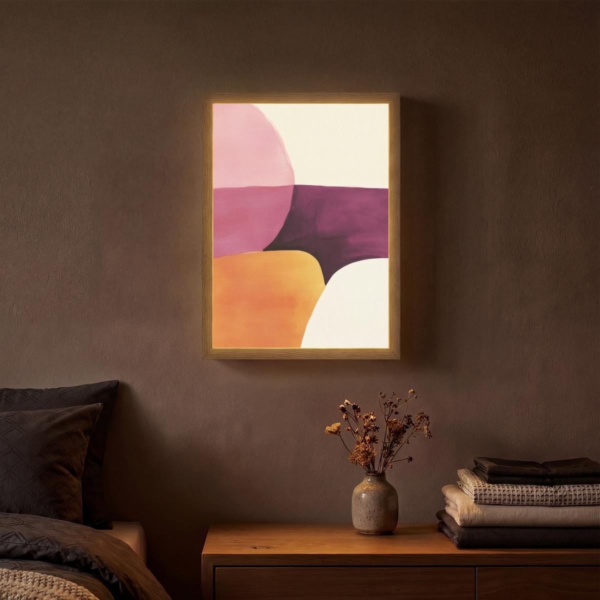 WANDLEUCHTE MIT AKKU Formen - Abstrakt - Farbenfroh 30x40 cm - Rosa, Holzwerkstoff (30/40/8cm) - OnlyWow