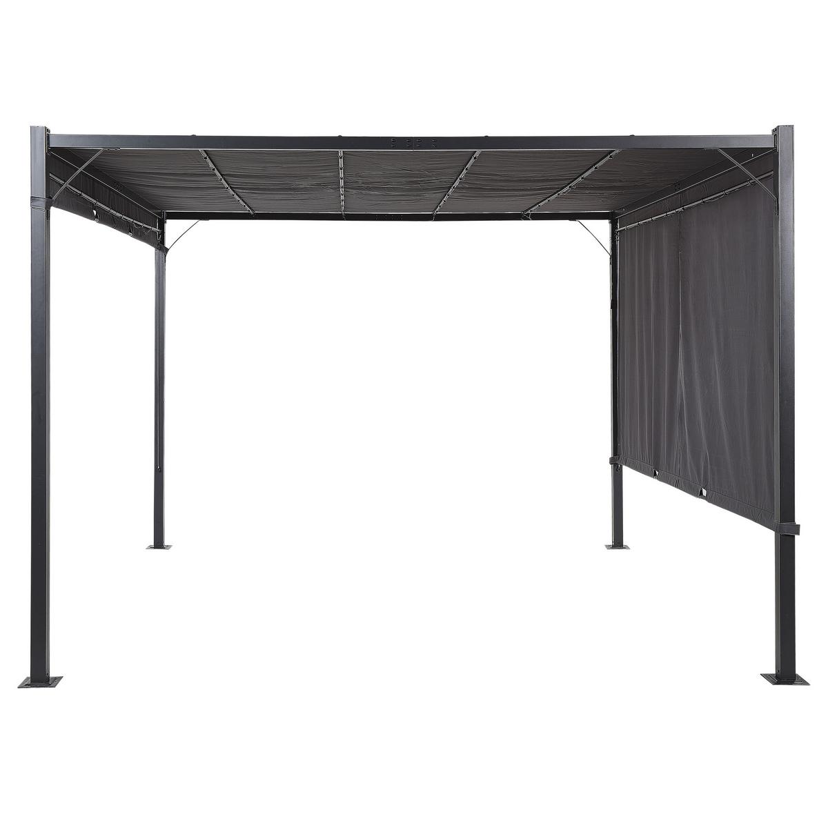 PERGOLA mit LED-Beleuchtung Stahl dunkelgrau 310/310 cm Parga - Schwarz/Grau, Metall (310/215/310cm) - Beliani