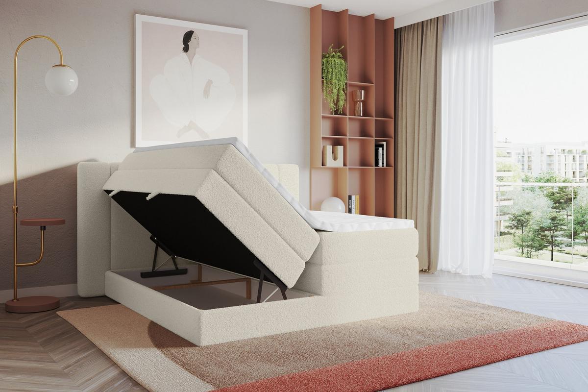 BOXSPRINGBETT mit Matratze H3/H4 - EVON KING - 180x200 cm Beige - Kaschmir, Holzwerkstoff (180/200cm) - ALTDECOR
