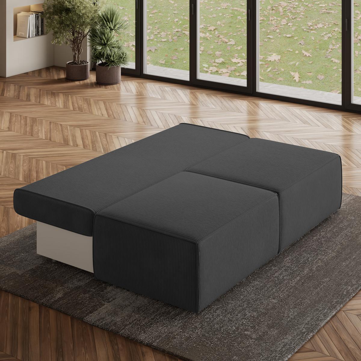 ECKSOFA VARNA P Graphitfarben Kordstoff mit Schlaffunktion - Graphitfarben/Grau, Holz/Kunststoff (196/158cm) - MASSENO