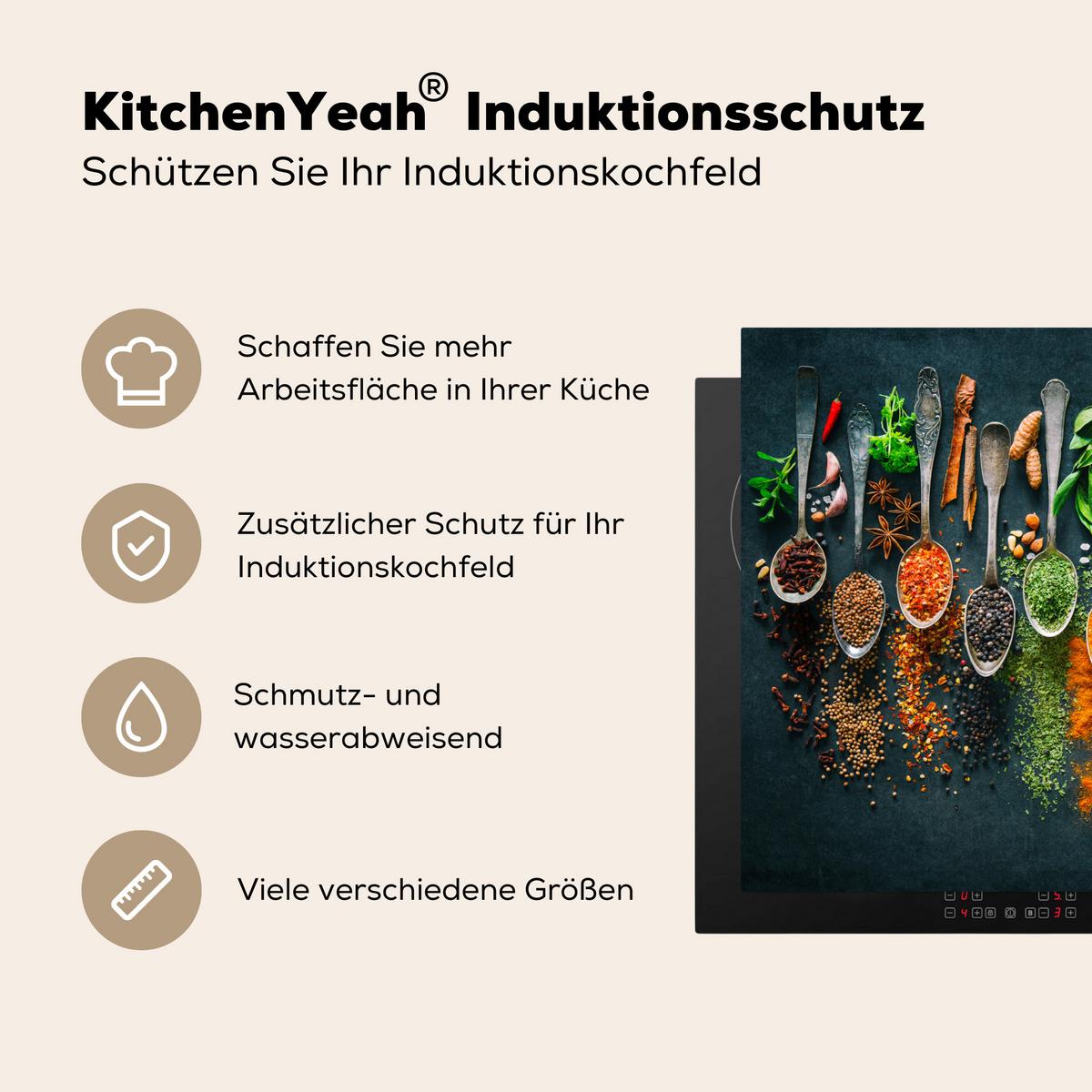 HERDABDECKPLATTE Kräuter - Gewürze - Löffel Induktionsmatte 77x59 cm - Multicolor, Kunststoff (77/59/0.2cm) - MuchoWow