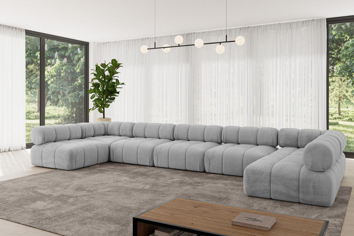 WOHNLANDSCHAFT modulares Sofa Garvo-U3 - 475x190x70 cm Hellgrau Velours - Hellgrau/Grau, Holzwerkstoff/Textil (475/70/190cm) - ALTDECOR