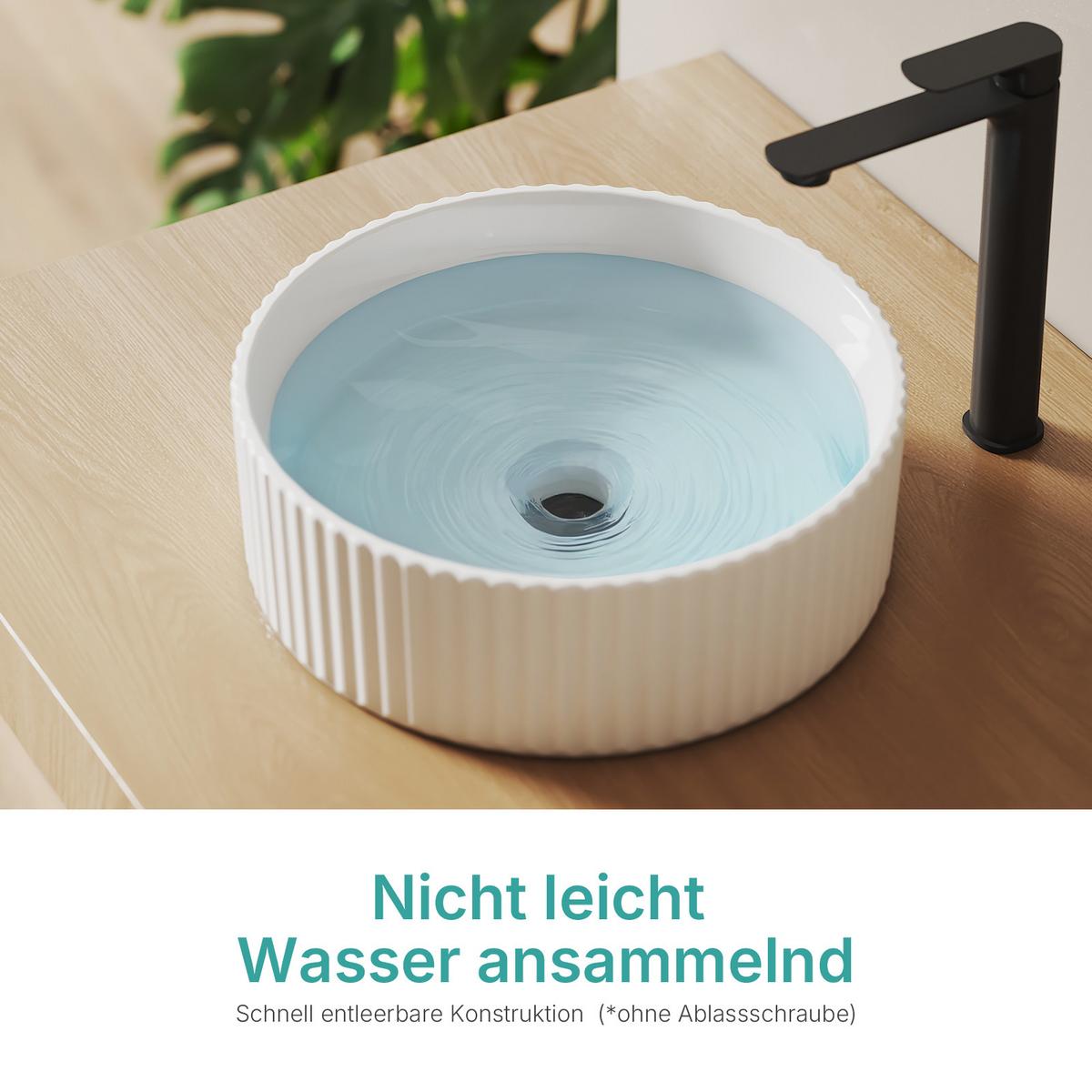 WASCHBECKEN Keramik mit vertikalen Rillen Weiß Ø36 / 11,5 cm - Weiß, Keramik (36/11.5/36cm) - EMKE