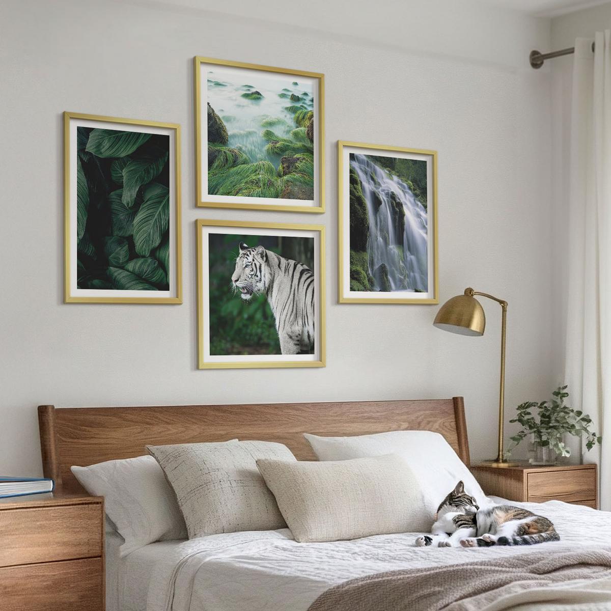BILDER SET 4er Set - 50x50 cm & 40x60 cm Goldrahmen - Blätter des Weißen Tigerwasserfalls - Goldfarben, Kunststoff (50/50cm) - TULUP