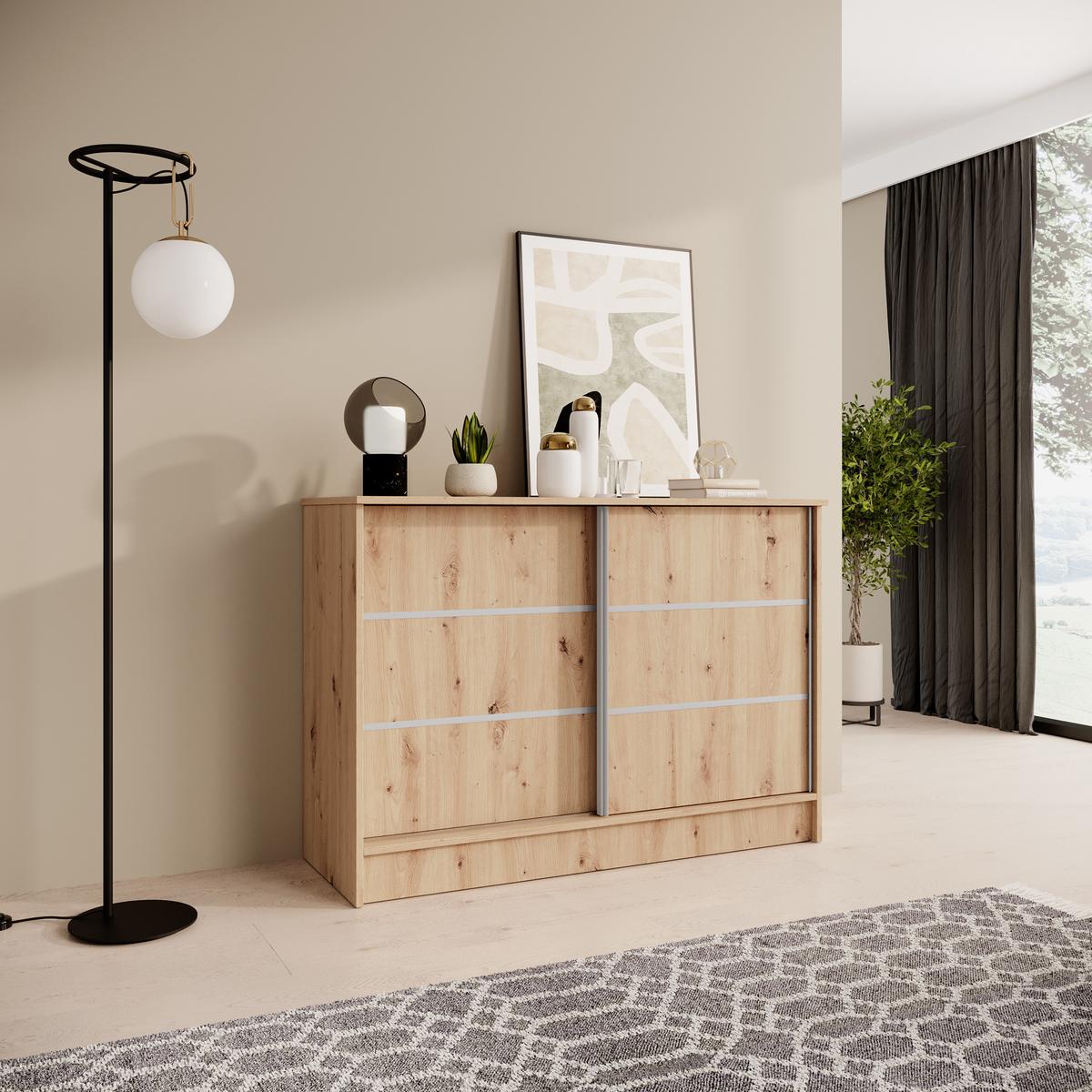 KOMMODE Mirela mit 2 Schiebetüren 120 cm, eiche Artisan - Eiche Artisan, Holzwerkstoff (121/85/43.5cm) - Beautysofa