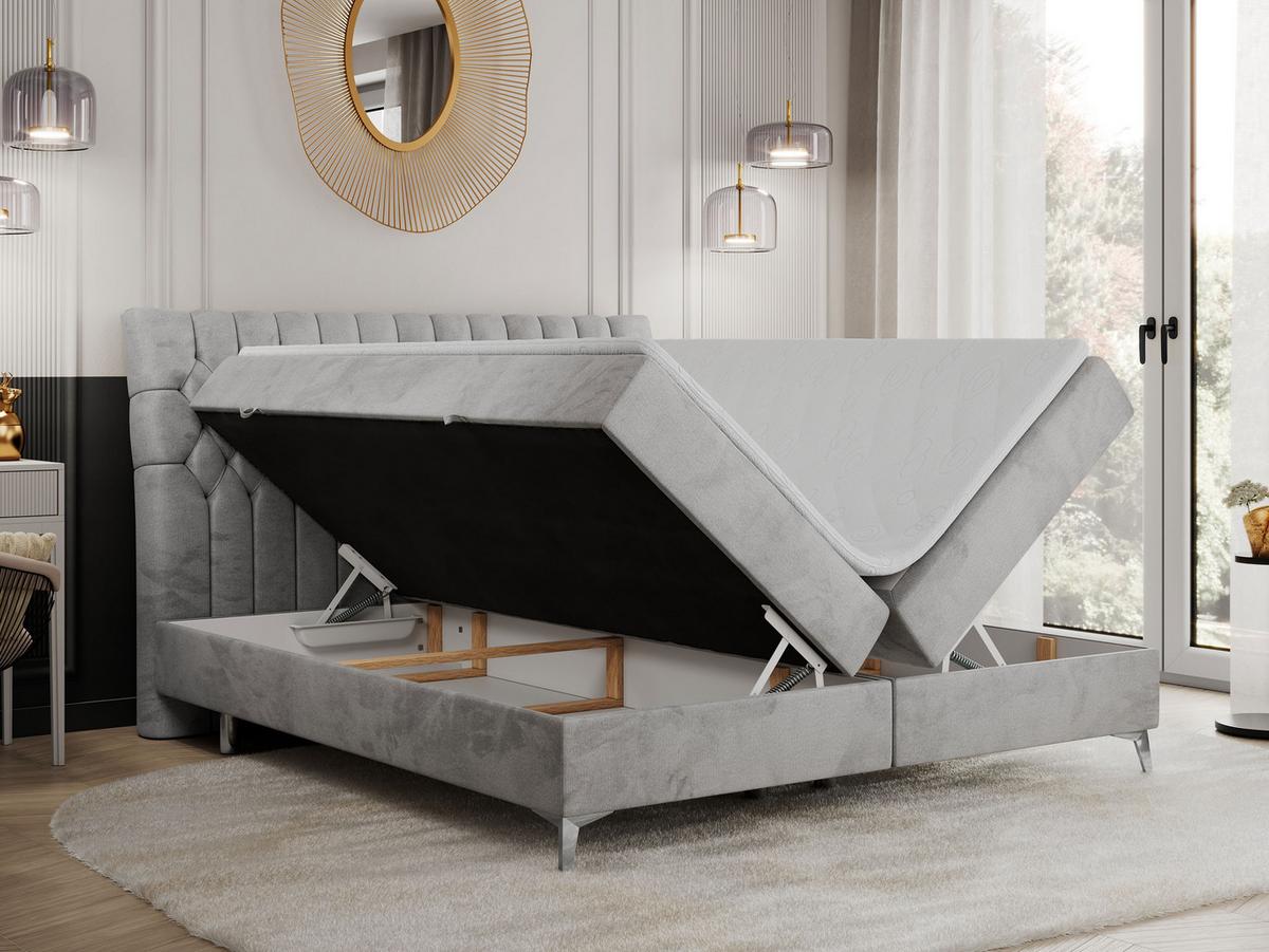 BOXBETT MILEN 160/200 Hellgrau Velvet - H3 - Hellgrau, Holz/Textil (160/200cm) - MKS