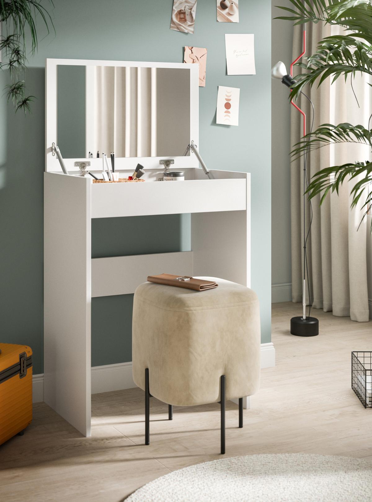 SCHMINKTISCH in weiß 62 x 84 cm, Kosmetiktisch mit Spiegel und Soft-Close - Weiß, Glas/Holzwerkstoff (62/84/40cm) - Inn.Furn
