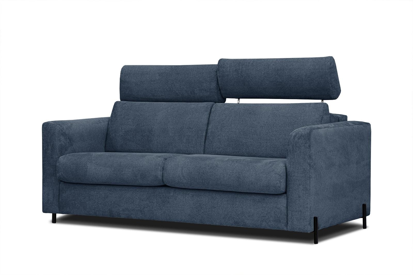 SOFA MEZO 3-Sitzer mit Schlaffunktion, dunkelblau - Schwarz/Dunkelblau, Holz/Textil (232/90/107cm) - Wozimo