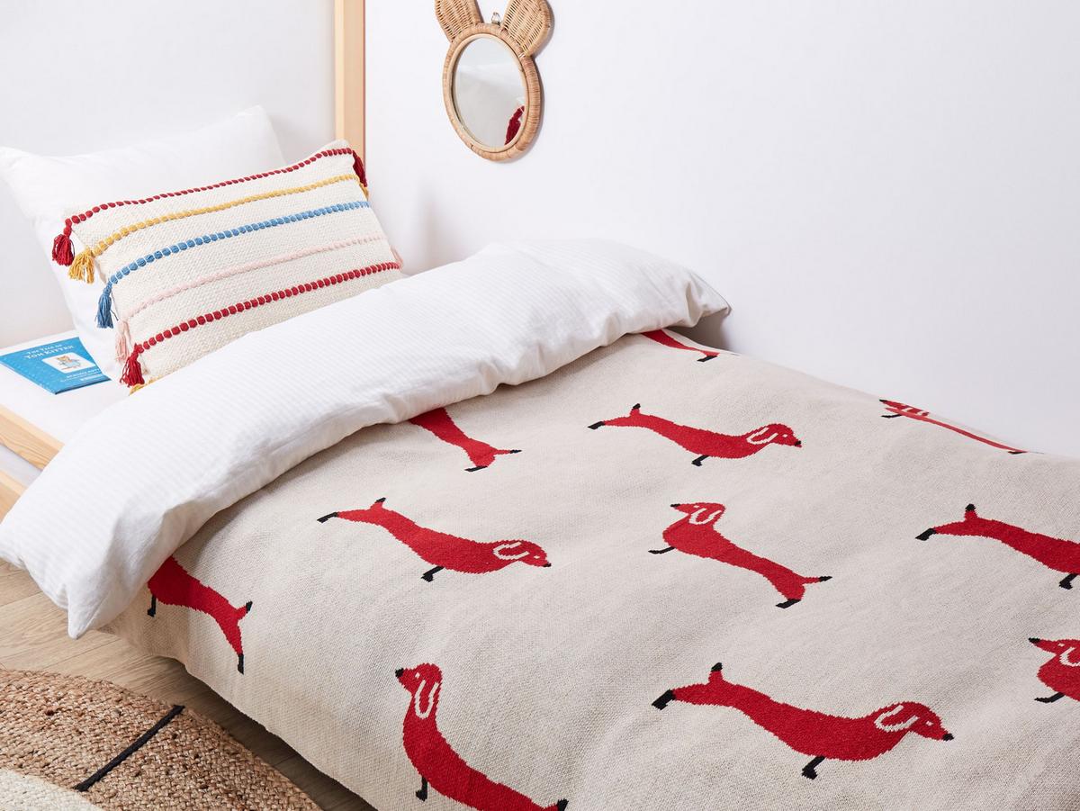 KUSCHELDECKE Baumwolle 130/170 cm Beige Reerh - Beige/Rot, Textil (130/170cm) - Beliani