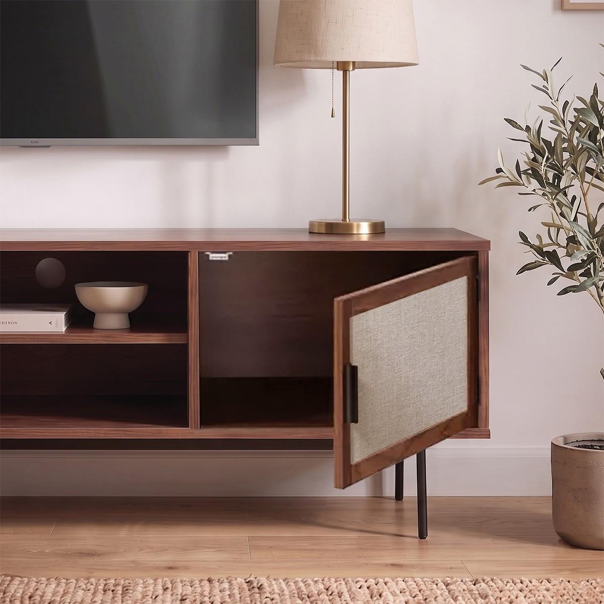 TV-MÖBEL in walnussdekor mit fronten aus stoff jetson 39,5/45/140 cm - Nussbaumfarben, Holzwerkstoff (39.5/45/47.5cm) - Calicosy