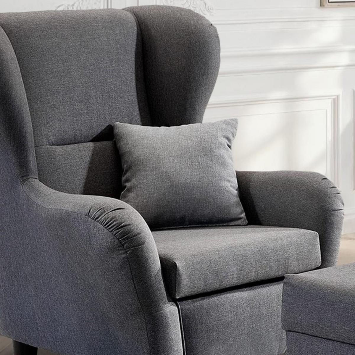 OHRENSESSEL mit HOCKER, hoher Sitzkomfort durch Wellenunterfederung B90/H98/T76 cm, Strukturstoff Grau / 18001 - Schwarz/Grau, Holz/Textil (90/98/76cm) - luma-home