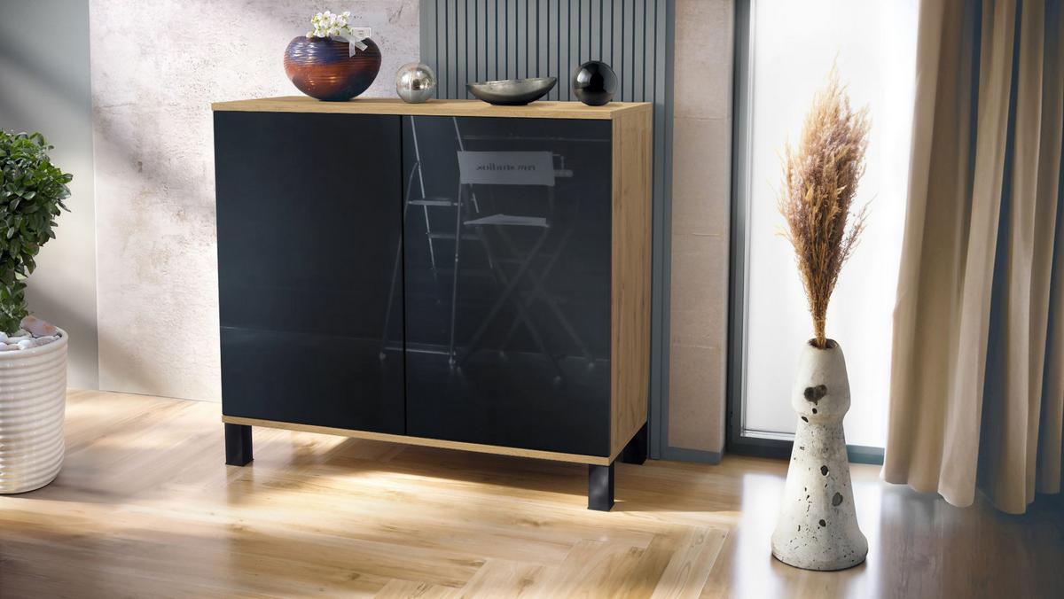 KOMMODE Skadu Schwarz Hochglanz - Schwarz Hochglanz, Holzwerkstoff (92.5/84.5/35cm) - Vladon
